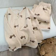 批发黛琳芬雪利绒女士睡衣套装秋冬季韩系印花两件套家居服pajamas363