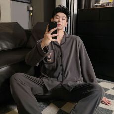 批发[黛琳芬]德绒男士套装秋冬保暖开衫韩系帅气外出家居服pajamas363