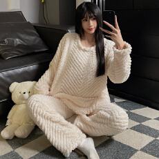 批发[黛琳芬]提花绒女士睡衣秋冬季甜美套头珊瑚绒家居服pajamas363