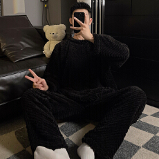 批发[黛琳芬]提花绒男士睡衣秋冬季休闲套头珊瑚绒家居服pajamas363