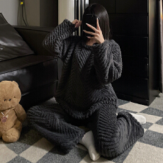 批发[黛琳芬]提花绒女士睡衣秋冬季甜美套头珊瑚绒家居服pajamas363