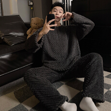 批发[黛琳芬]提花绒男士睡衣秋冬季休闲套头珊瑚绒家居服pajamas363