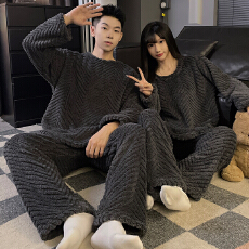 批发[黛琳芬]提花绒情侣款睡衣秋冬季休闲套头珊瑚绒家居服pajamas363