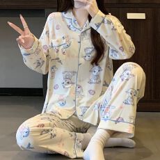 批发[黛琳芬]仿<b class='q'>棉</b>长袖长裤女士<b class='q'>睡衣</b>春秋印花韩系家居服pajamas368