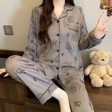 批发[黛琳芬]仿<b class='q'>棉</b>长袖长裤女士<b class='q'>睡衣</b>春秋印花韩系家居服pajamas368