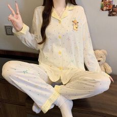 批发[黛琳芬]仿<b class='q'>棉</b>长袖长裤女士<b class='q'>睡衣</b>春秋印花韩系家居服pajamas368