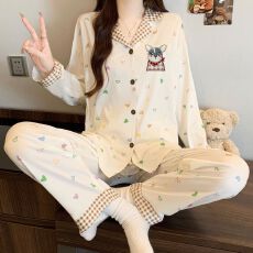 批发[黛琳芬]仿<b class='q'>棉</b>长袖长裤女士<b class='q'>睡衣</b>春秋印花韩系家居服pajamas368