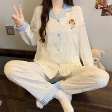 批发[黛琳芬]仿<b class='q'>棉</b>长袖长裤女士<b class='q'>睡衣</b>春秋印花韩系家居服pajamas368