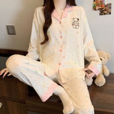 批发[黛琳芬]仿<b class='q'>棉</b>长袖长裤女士<b class='q'>睡衣</b>春秋印花韩系家居服pajamas368