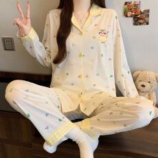 批发[黛琳芬]仿<b class='q'>棉</b>长袖长裤女士<b class='q'>睡衣</b>春秋印花韩系家居服pajamas368