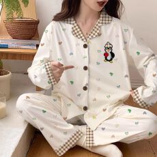 批发[黛琳芬]仿<b class='q'>棉</b>长袖长裤女士<b class='q'>睡衣</b>春秋印花韩系家居服pajamas368