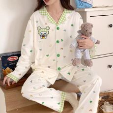 批发[黛琳芬]仿<b class='q'>棉</b>长袖长裤女士<b class='q'>睡衣</b>春秋印花韩系家居服pajamas368