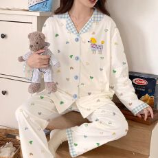 批发[黛琳芬]仿<b class='q'>棉</b>长袖长裤女士<b class='q'>睡衣</b>春秋印花韩系家居服pajamas368