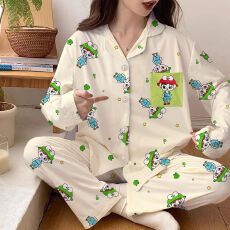 批发[黛琳芬]仿<b class='q'>棉</b>长袖长裤女士<b class='q'>睡衣</b>春秋印花韩系家居服pajamas368