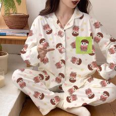 批发[黛琳芬]仿<b class='q'>棉</b>长袖长裤女士<b class='q'>睡衣</b>春秋印花韩系家居服pajamas368