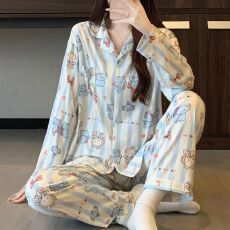 批发[黛琳芬]仿<b class='q'>棉</b>长袖长裤女士<b class='q'>睡衣</b>春秋印花韩系家居服pajamas368