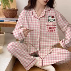 批发[黛琳芬]仿<b class='q'>棉</b>长袖长裤女士<b class='q'>睡衣</b>春秋印花韩系家居服pajamas368