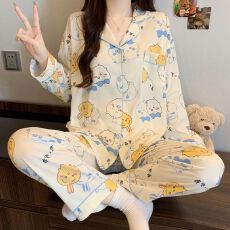 批发[黛琳芬]仿<b class='q'>棉</b>长袖长裤女士<b class='q'>睡衣</b>春秋印花韩系家居服pajamas368