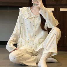 批发[黛琳芬]云朵<b class='q'>棉</b>长袖长裤女士<b class='q'>睡衣</b>春秋薄韩系甜美家居服pajamas368