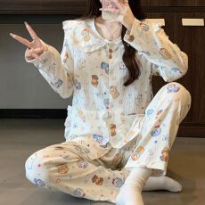 批发[黛琳芬]云朵<b class='q'>棉</b>长袖长裤女士<b class='q'>睡衣</b>春秋薄韩系甜美家居服pajamas368