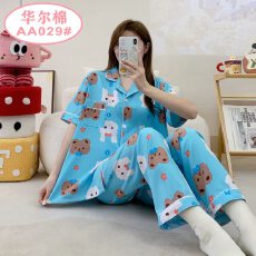 批发[黛琳芬]40款华尔棉<b class='q'>短袖</b>长<b class='q'>裤</b>女士睡衣卡通薄款家居服pajamas370