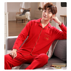 批发黛琳芬纯棉长袖男士<b class='q'>睡衣</b>印花红色本命年<b class='q'>亲子</b>家居服pajamas158