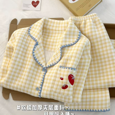 黛琳芬网图空气棉夹层女士睡衣秋冬季少女韩系家居服pajamas370