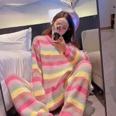 批发[黛琳芬]<b class='q'>珊瑚</b><b class='q'>绒</b>女士<b class='q'>睡衣</b>秋冬韩系半边<b class='q'>绒</b>少女套头家居服pajamas380