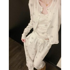 批发[黛琳芬]带胸垫仿棉三件套女士<b class='q'>睡衣</b>春秋纯欲少女家居服pajamas385