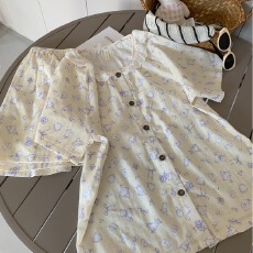 批发[黛琳芬]<b class='q'>纯棉</b>棉纱短袖女士睡衣春夏季韩系印花<b class='q'>家居服</b>pajamas398