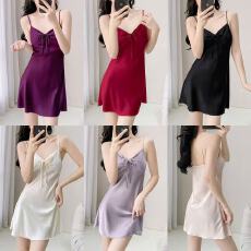 批发[黛琳芬]6色冰雪丝缎面吊带<b class='q'>睡裙</b>纯欲<b class='q'>性感</b>V领家居服pajamas401