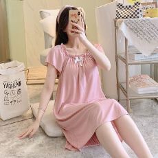 批发[黛琳芬]仿棉坑条纹5色一字肩睡裙女士睡衣少女家居服pajamas403