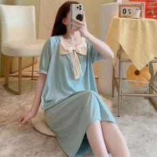 黛琳芬仿棉坑条纹3色短袖睡裙女士睡衣少女家居服pajamas403