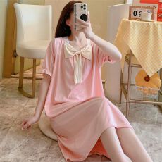 黛琳芬仿棉坑条纹3色短袖睡裙女士睡衣少女家居服pajamas403