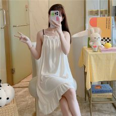 黛琳芬仿棉坑条纹4色吊带睡裙女士睡衣少女家居服pajamas403