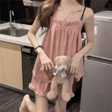 黛琳芬仿棉坑条纹2色吊带短裤女士睡衣少女家居服pajamas403