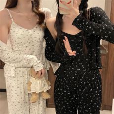 批发[黛琳芬]仿棉带胸垫三件套女士睡衣春秋季韩系家居服pajamas403