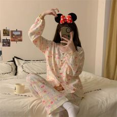 批发[黛琳芬]云朵棉女士睡衣春秋印花韩系薄款少女家居服pajamas403