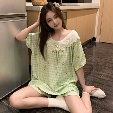 批发[黛琳芬]云朵棉短袖短裤女士睡衣韩系夏网红套头家居服pajamas404