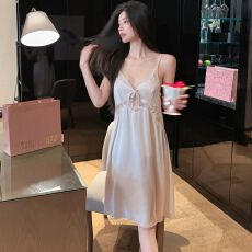 批发[黛琳芬]4色带胸垫冰雪丝吊带睡裙女士<b class='q'>睡衣</b><b class='q'>丝绸</b>性感家居服pajamas