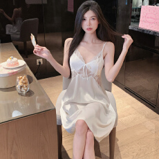 批发[黛琳芬]4色带胸垫冰雪丝吊带睡裙女士<b class='q'>睡衣</b><b class='q'>丝绸</b>性感家居服pajamas