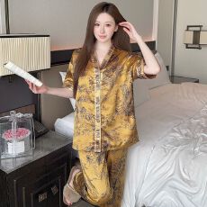 批发[黛琳芬]冰丝短袖长裤女士家居服套装印花14款外贸睡衣女批发409