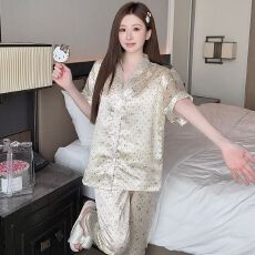 批发[黛琳芬]冰丝短袖长裤女士家居服套装印花14款外贸睡衣女批发409