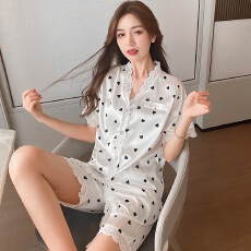 黛琳芬冰丝爱心睡衣女套装印花蕾丝新款家居服两件套批发429