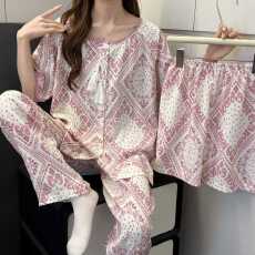 批发[黛琳芬]云朵棉<b class='q'>女士</b>家居服波西米亚风印花三件套<b class='q'>女士</b>睡衣批发431