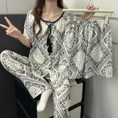批发[黛琳芬]云朵棉<b class='q'>女士</b>家居服波西米亚风印花三件套<b class='q'>女士</b>睡衣批发431