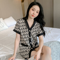 批发[黛琳芬]华尔棉女士家居服印花<b class='q'>短袖</b>外贸加大码<b class='q'>睡衣</b>女两件套批发