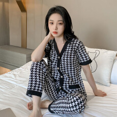 批发黛琳芬华尔棉女士家居服印花短袖长裤<b class='q'>外贸</b>加<b class='q'>大码</b>睡衣女两件套