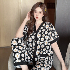 批发黛琳芬华尔棉女士家居服印花短袖长裤<b class='q'>外贸</b>加<b class='q'>大码</b>睡衣女两件套