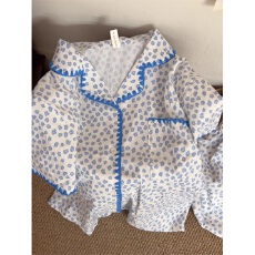 批发[黛琳芬]仿棉女士睡衣服韩系印花新款翻领家居服女两件套批发447